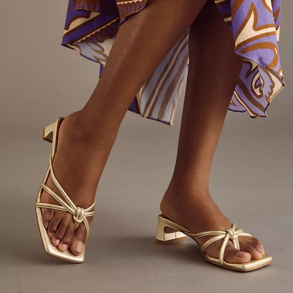 Anthropologie Gold Strappy Mules - Picture 12 of 12